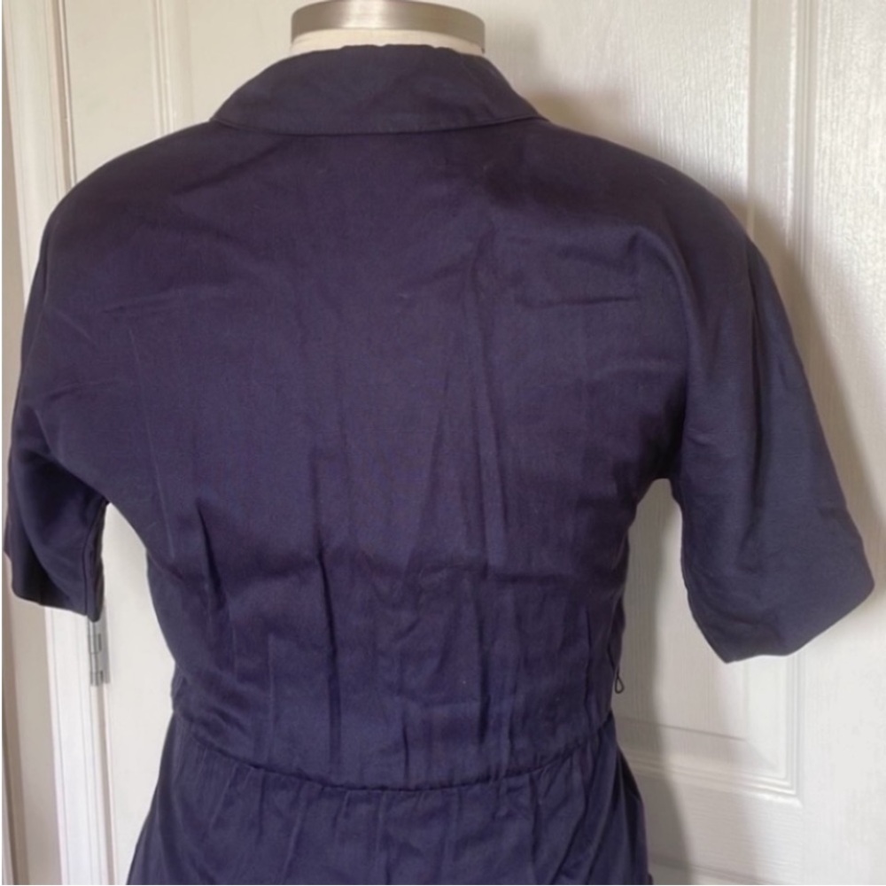 Vintage StudioI Shirt Dress Navy Blue Collar Utility Button Down 80s USA Pockets - Picture 11 of 17